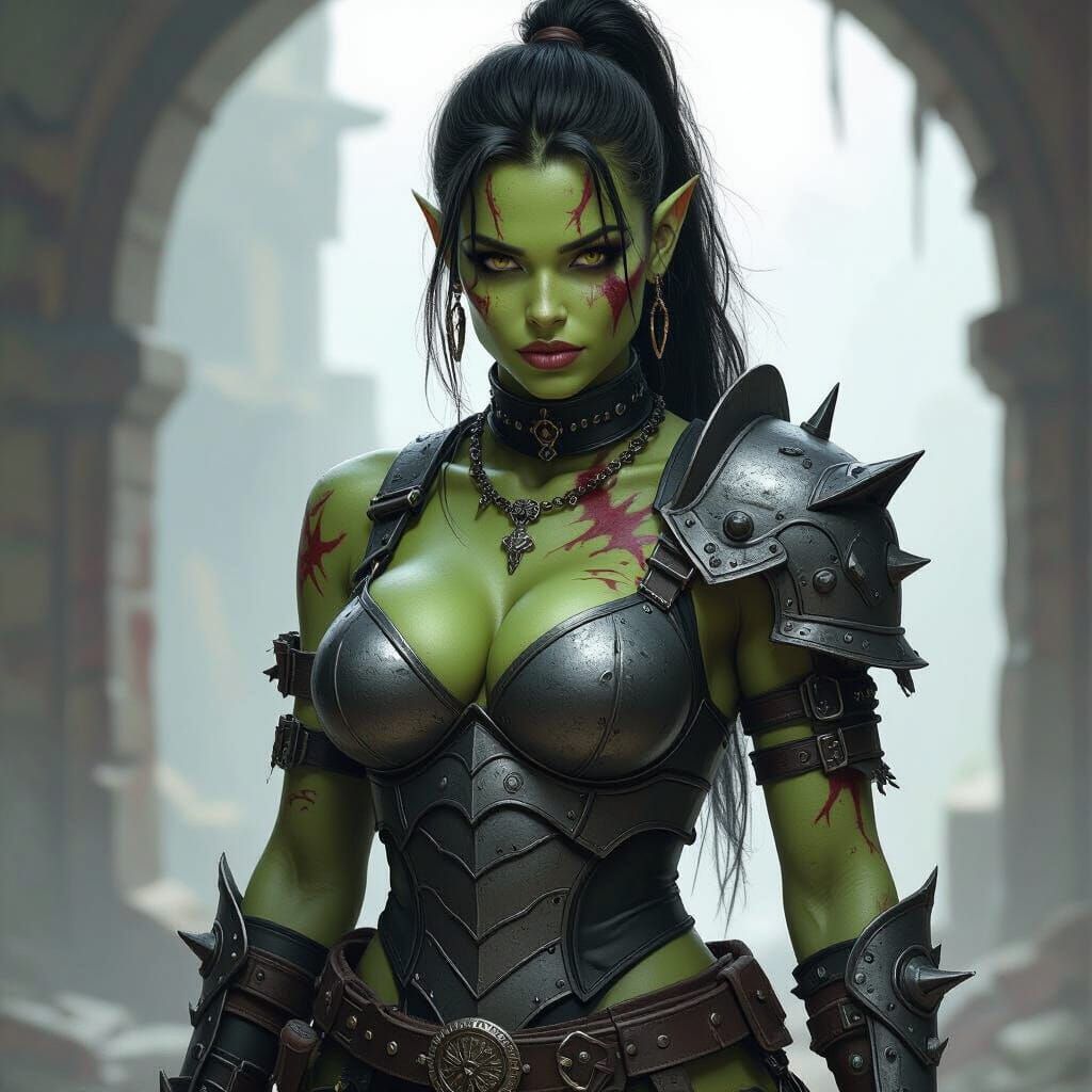 Fantasy Orc Warrior in Gothic Metal Armor