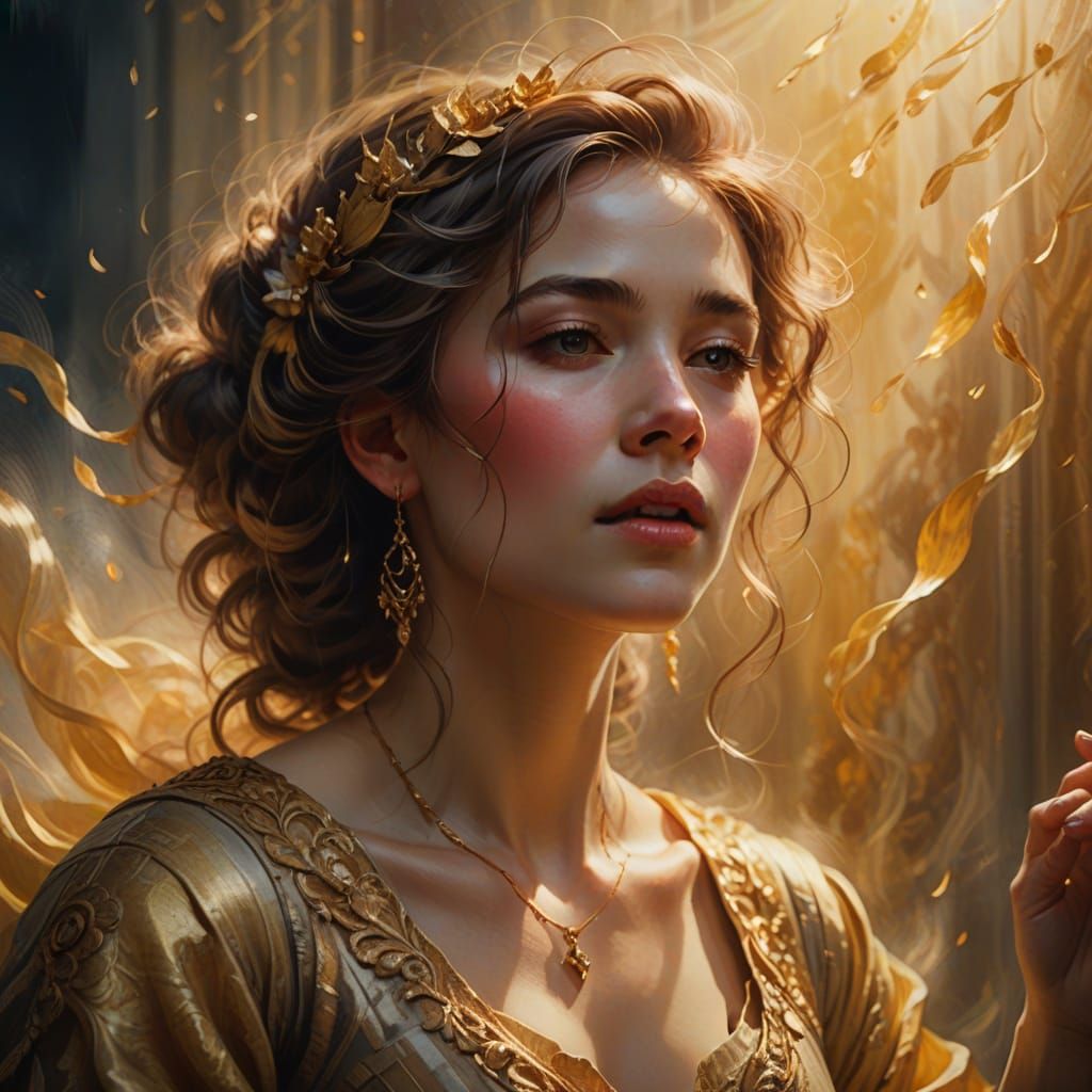 Ethereal Woman Singing in Baroque Oil Painting