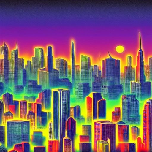 Colorful City Skyline at Night as Pop Art