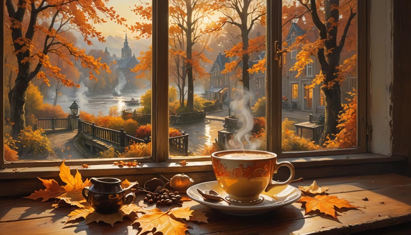 Autumn Coffee: Dutch Master Impressionist Landscape