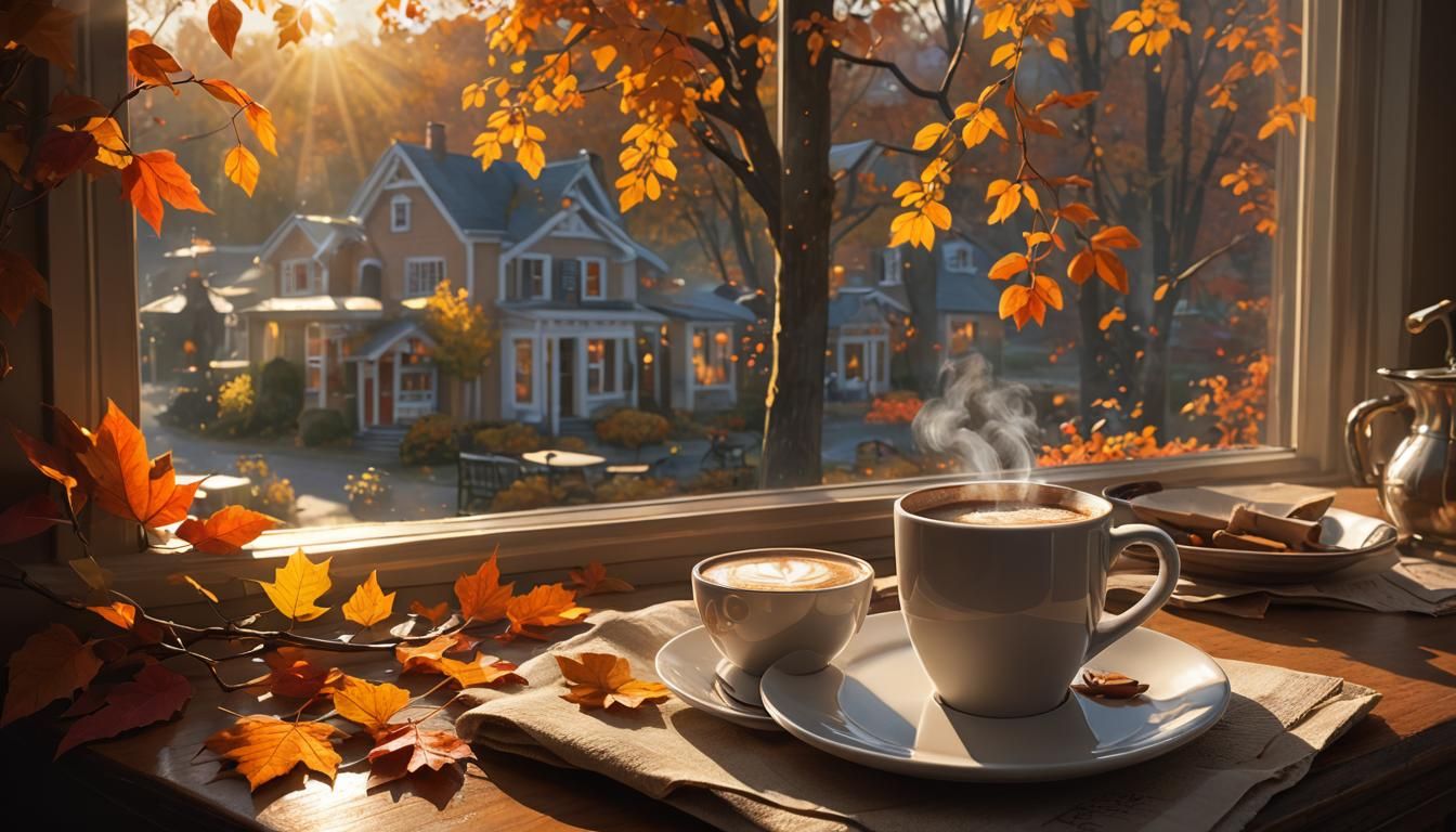 Autumn Coffee: Hyper-Realistic Concept Art