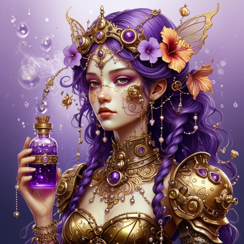 Steampunk Fairy Portrait with Gold and Rose Gold Accents