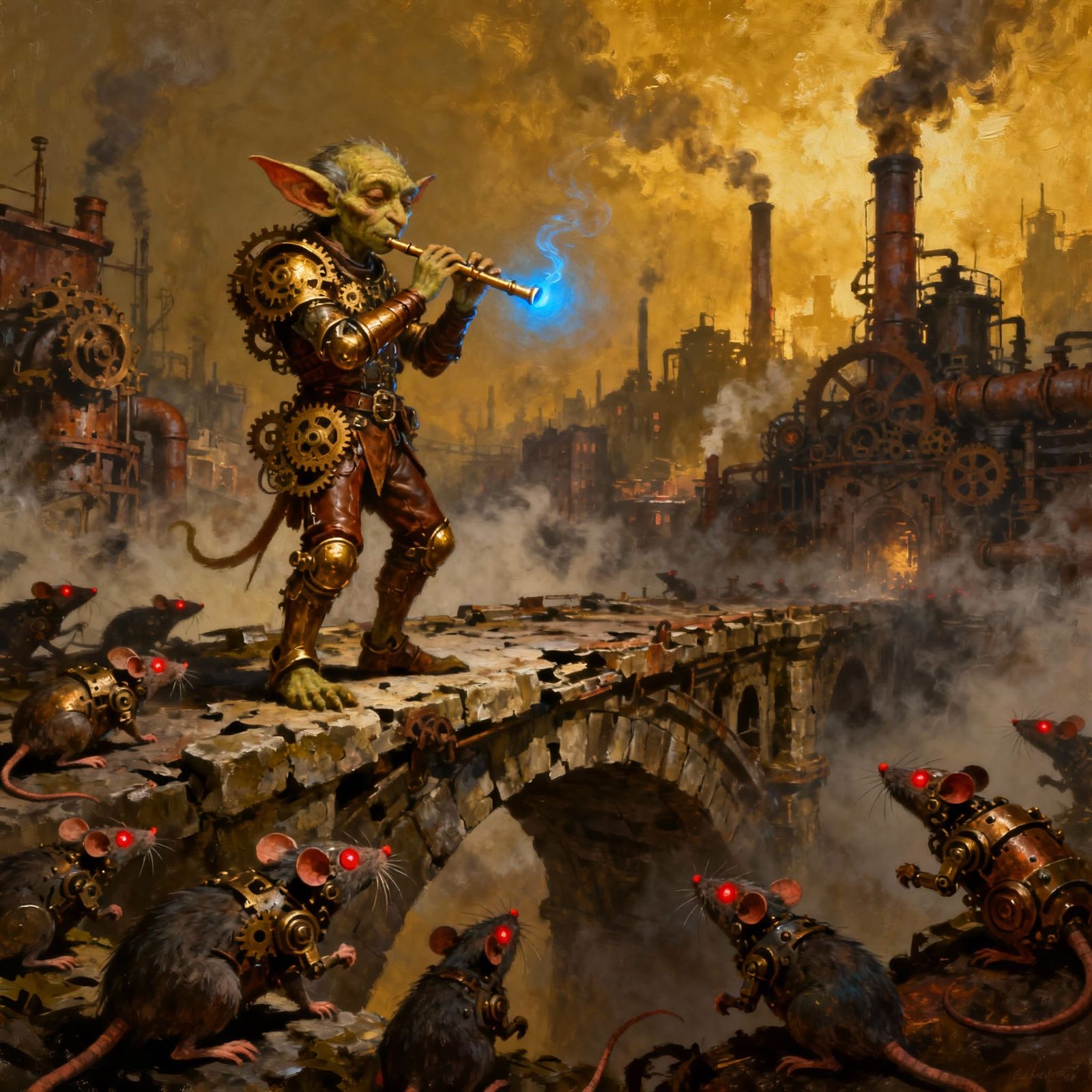 Goblin Piper in Steampunk City