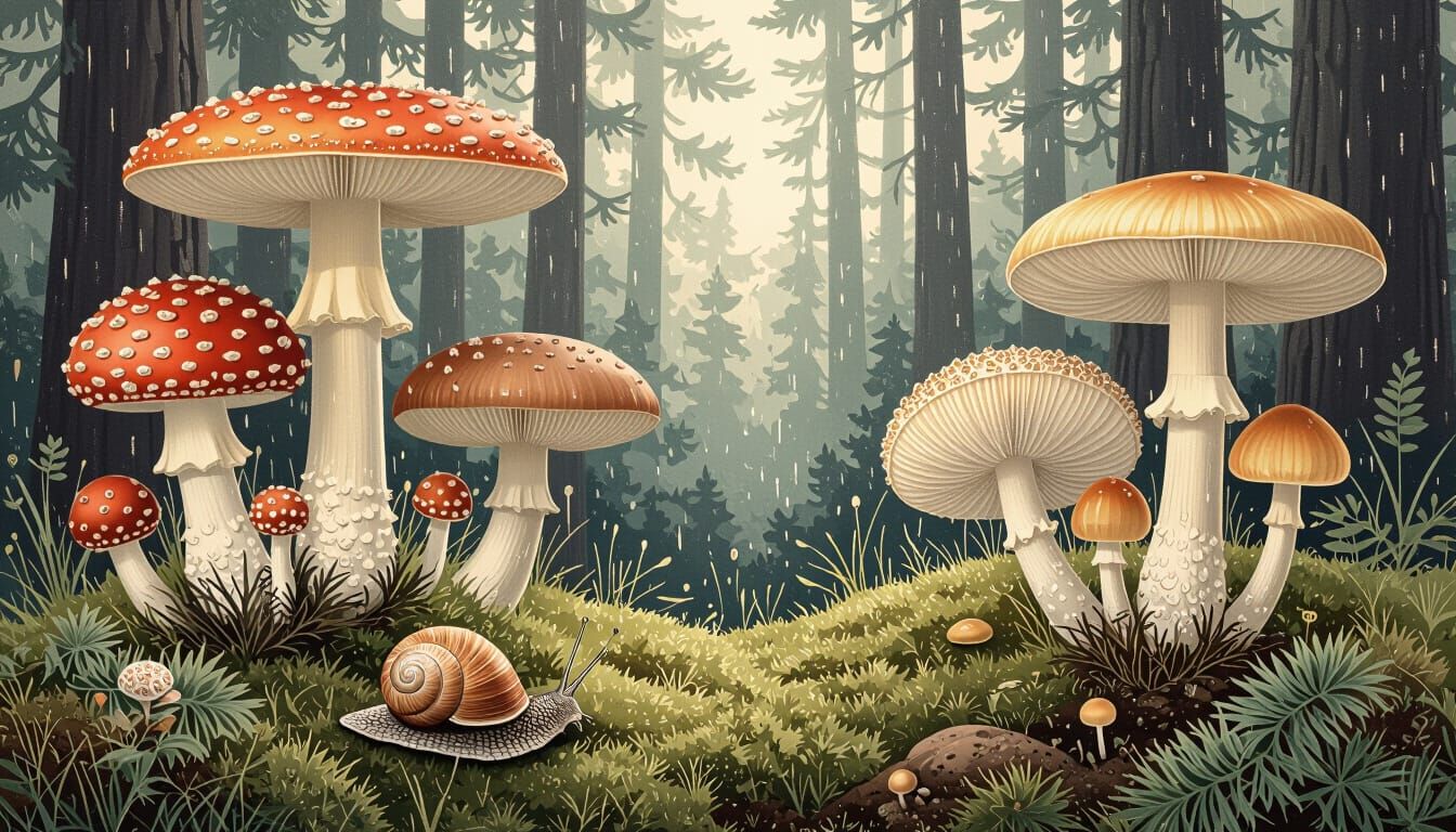 Mushroom Forest Composition in Ernst Haeckel Style