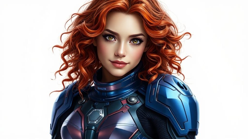 Beautiful Space Woman in Shiny Armor