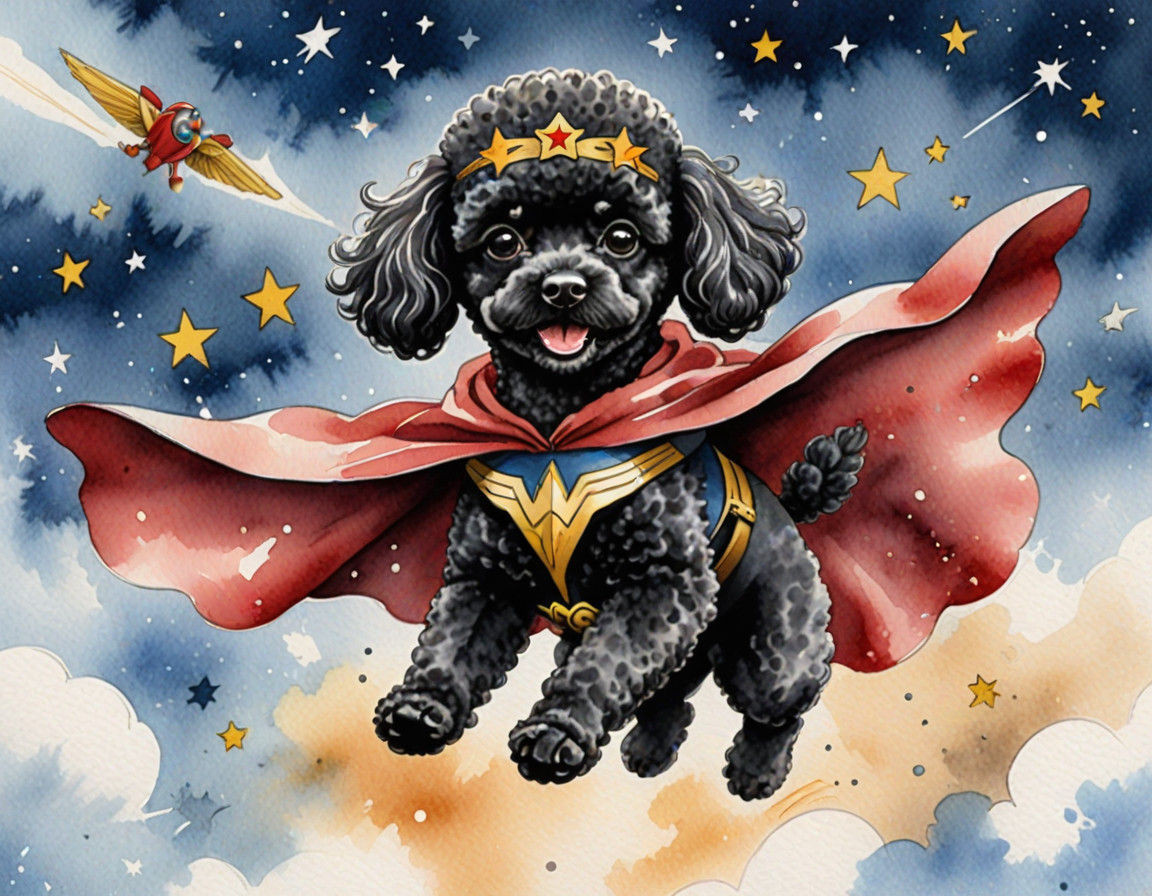 Wonderful Black Poodle as Wonder Woman Soars Through Snowy S...