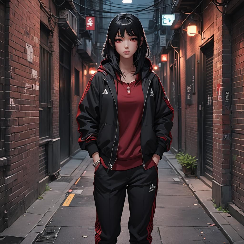 Anime Girl in Alleyway: 3D Rendered Digital Art