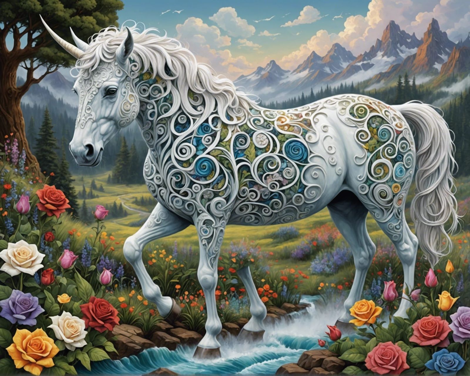 Detailed White Longhorn with Organic Vegetation