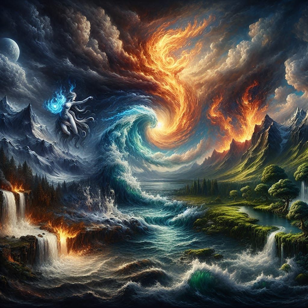 Epic Elemental Clash in Digital Matte Painting