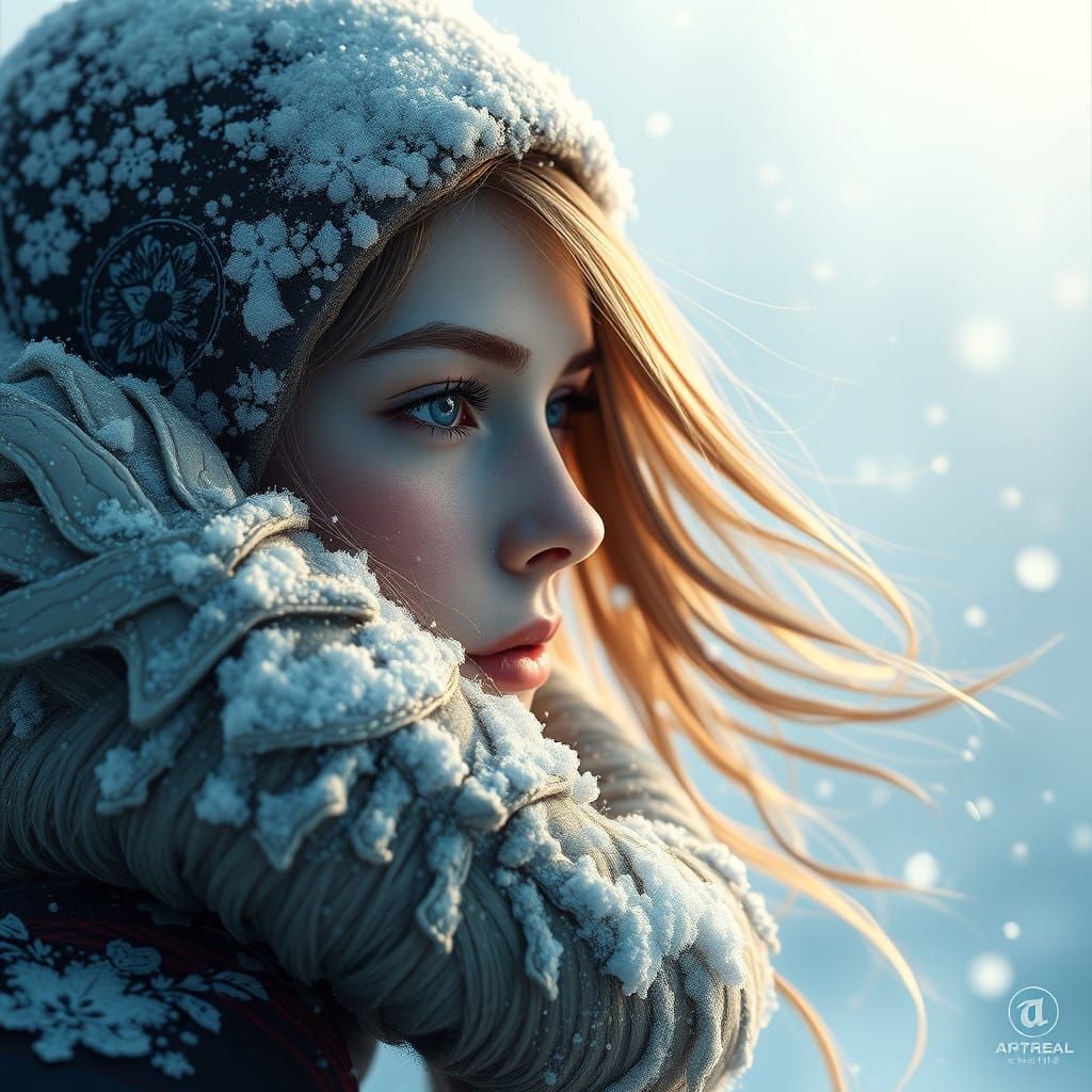 Girl in Snowy Wonderland in Matte Painting Style