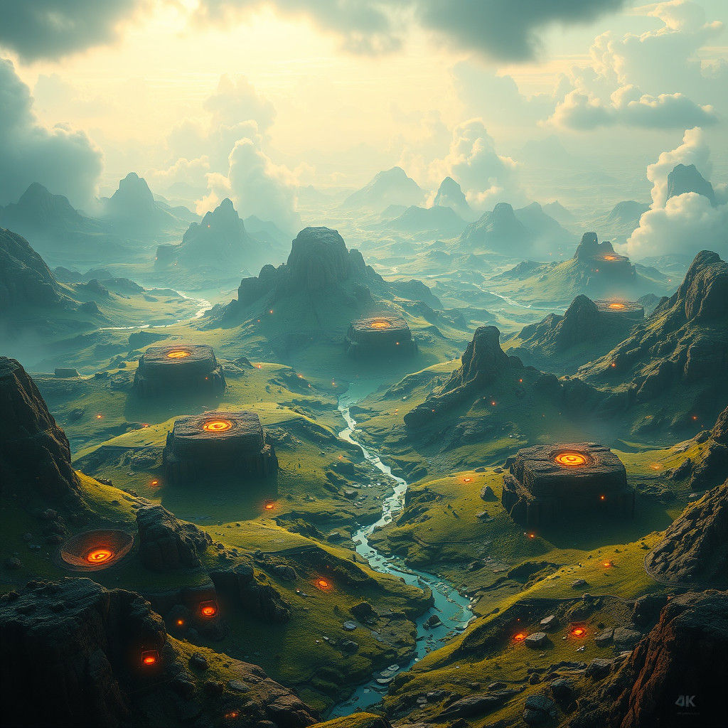 Otherworldly Landscape with Runes in Sci-Fi Fantasy Style