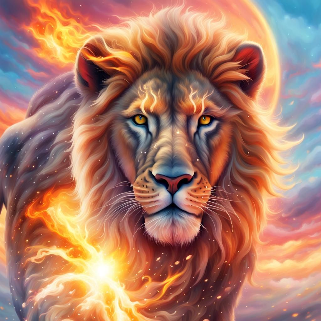 Majestic Lion Rides into Ethereal Sunshine