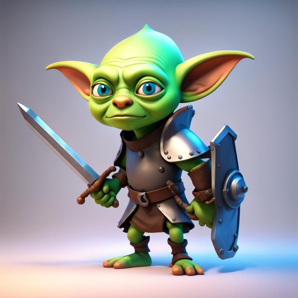 Cute Goblin Knight in 3D Digital Art Style
