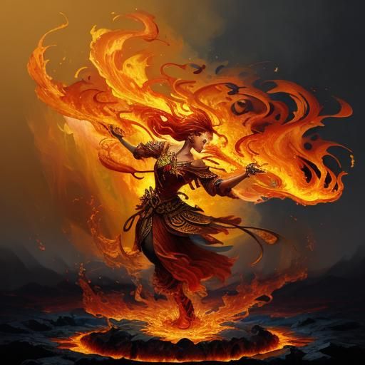Fire Dancer in Fauvist Style with Lava Details
