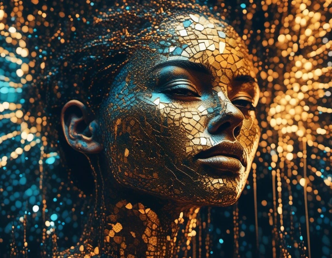 Golden Silhouette in Double Exposure Sci-Fi