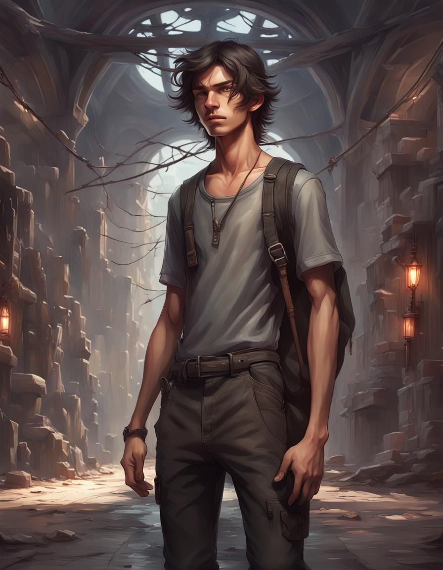 Teenager in High-Tech Slavecamp, Detailed Digital Art