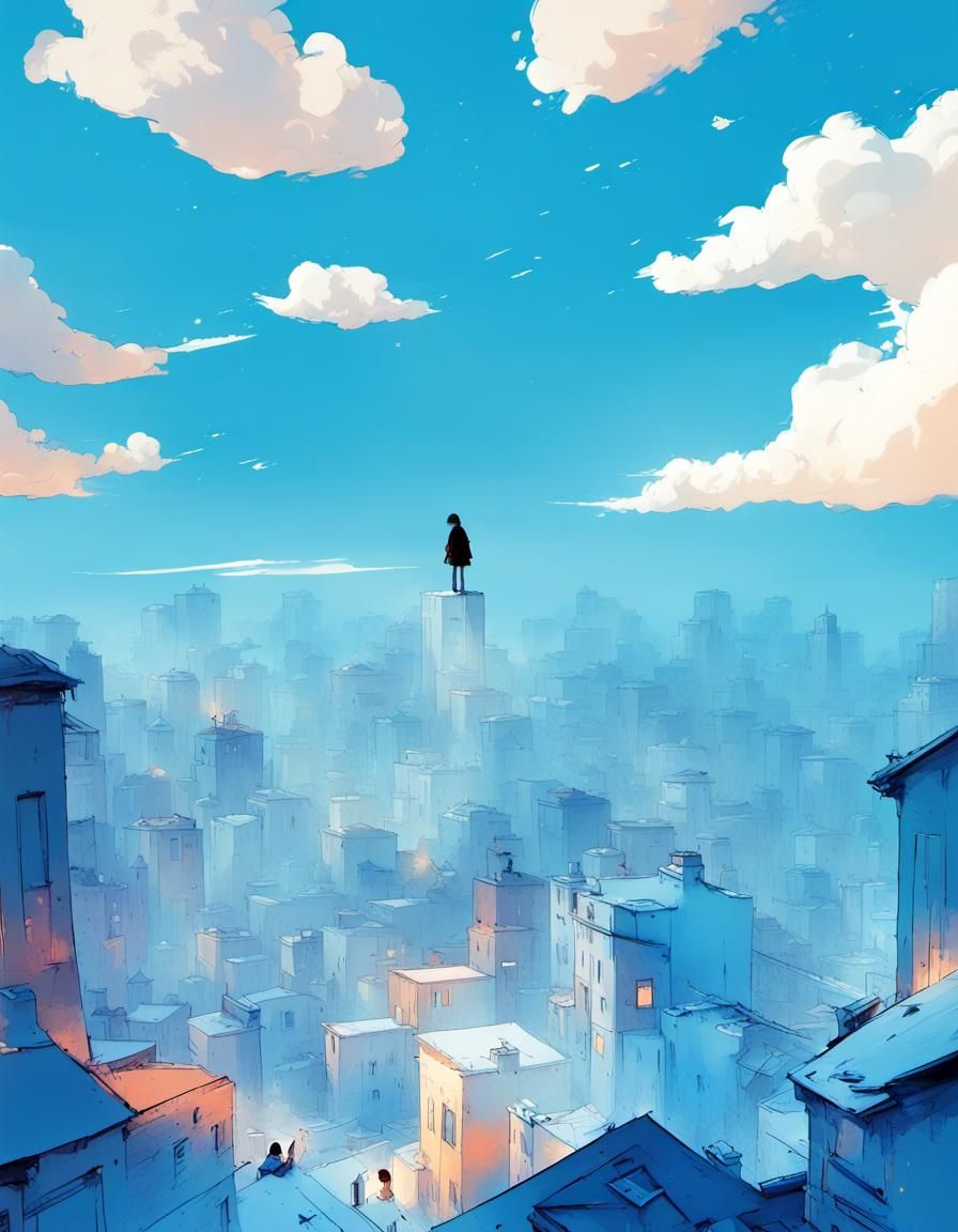 Emotional Blue Sky: A Detailed Cel-Shaded Cartoon