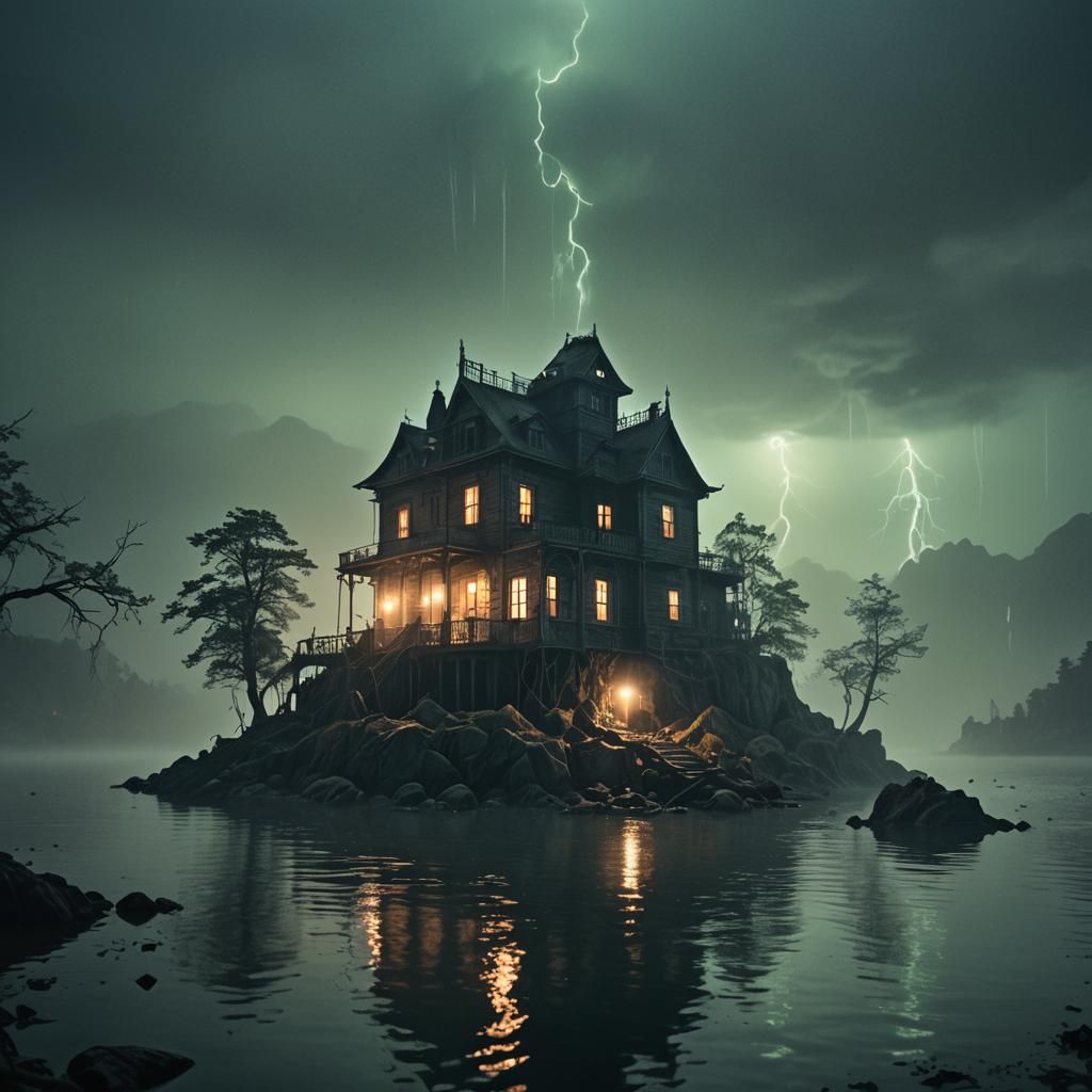 Eerie Dystopian Haunted House on Misty Lake