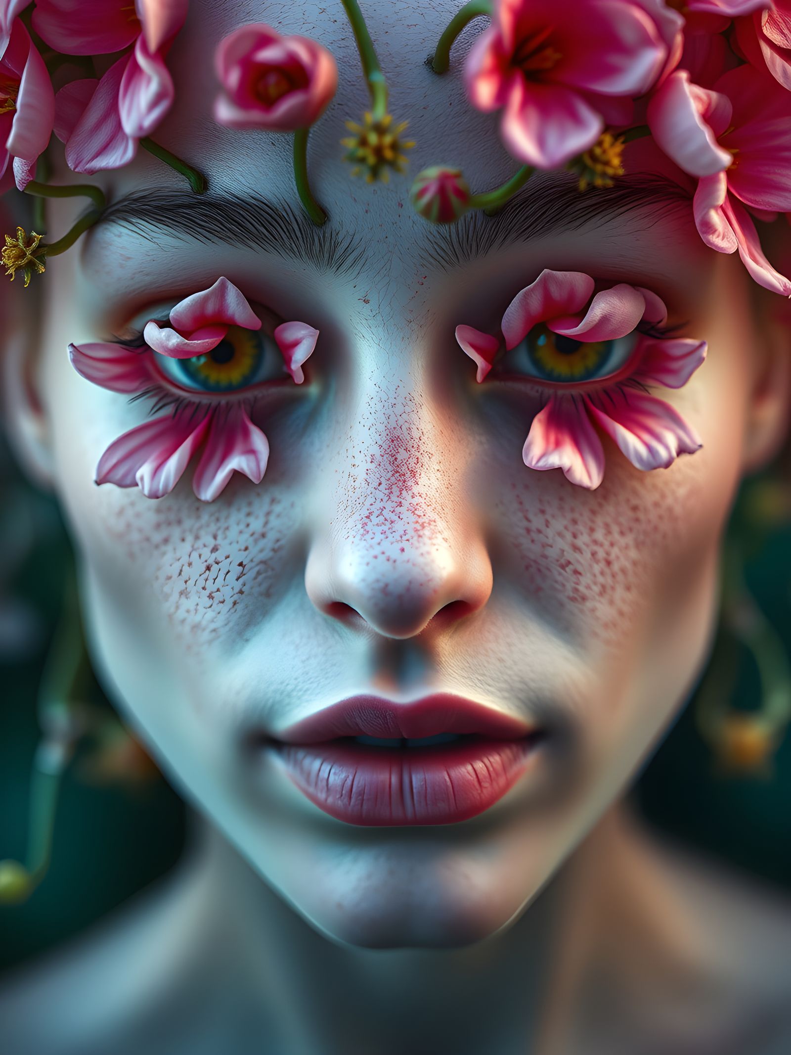 Albino Lady Face Blossoms in Whimsical Botanical Wonderland