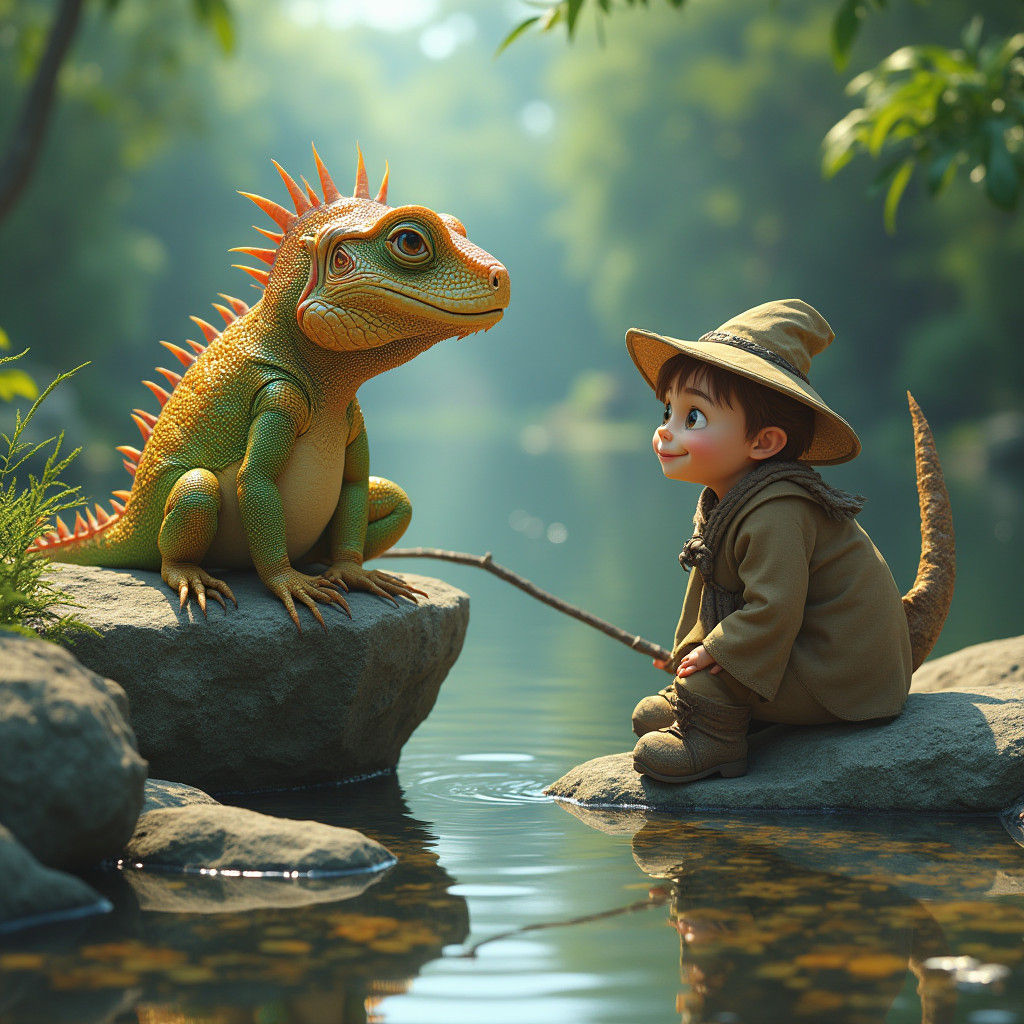 Lizard and Child Converse by River