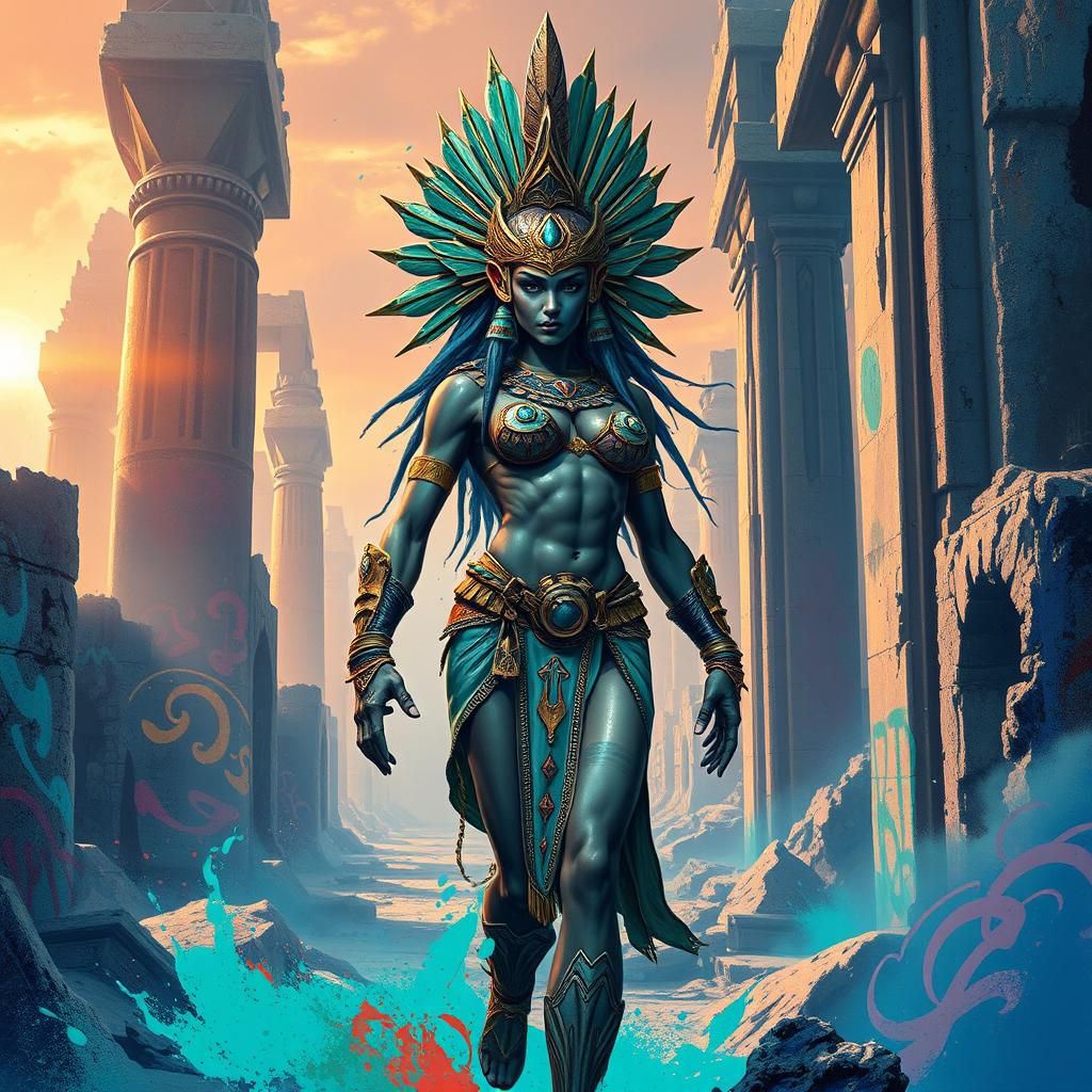 Atlantis Warrior Queen in Ruined Cityscape