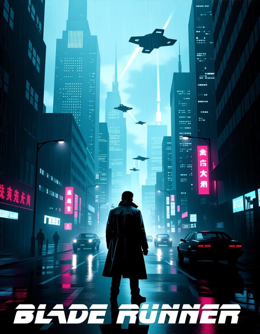 Blade Runner Poster in Gritty Cyberpunk Style