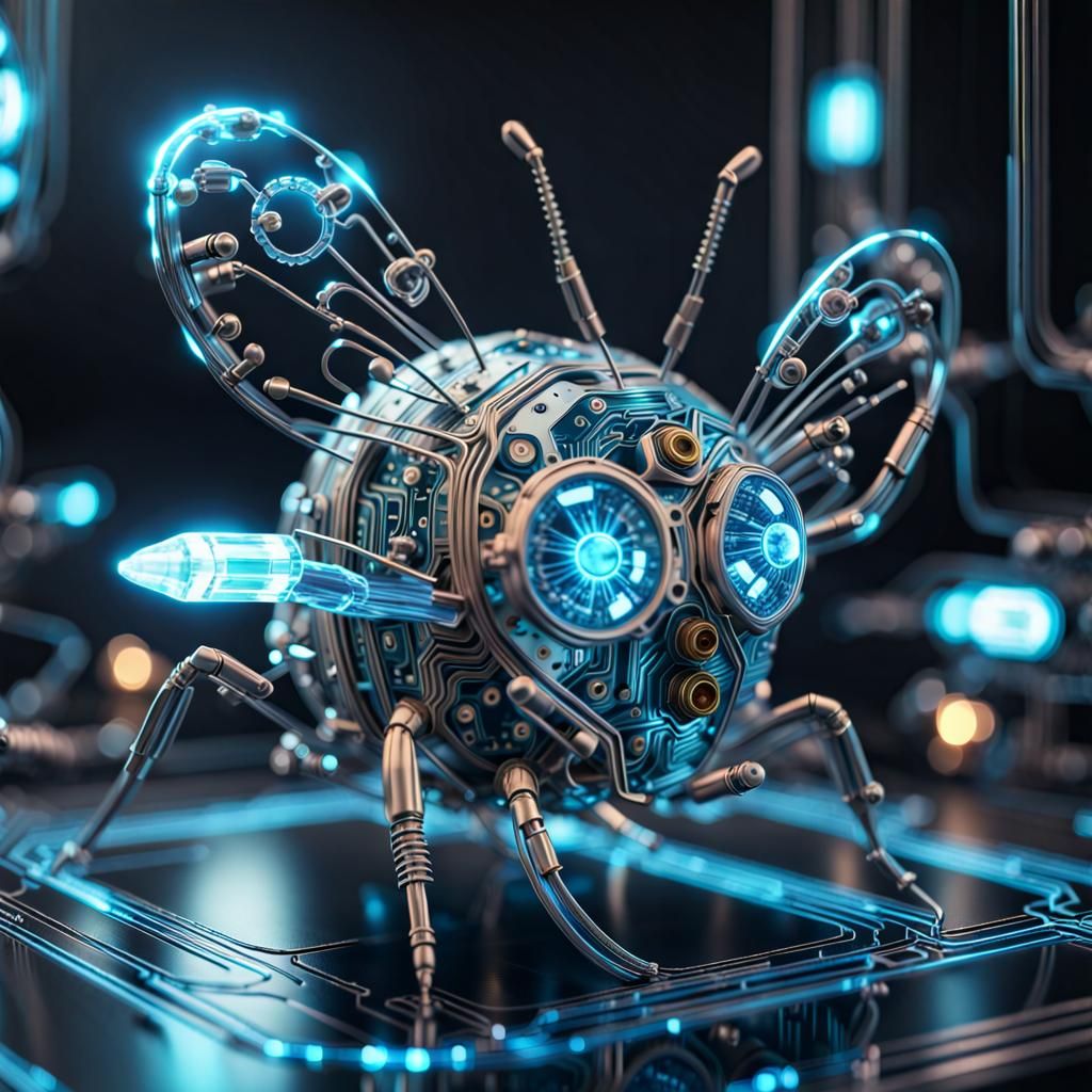 Glowing Circuit Board Bug in Steampunk Style