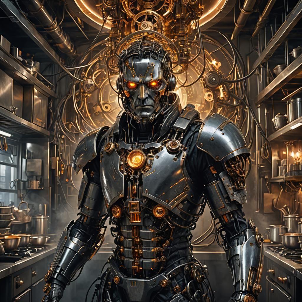 Steampunk Robot Chef in Sci-Fi Kitchen