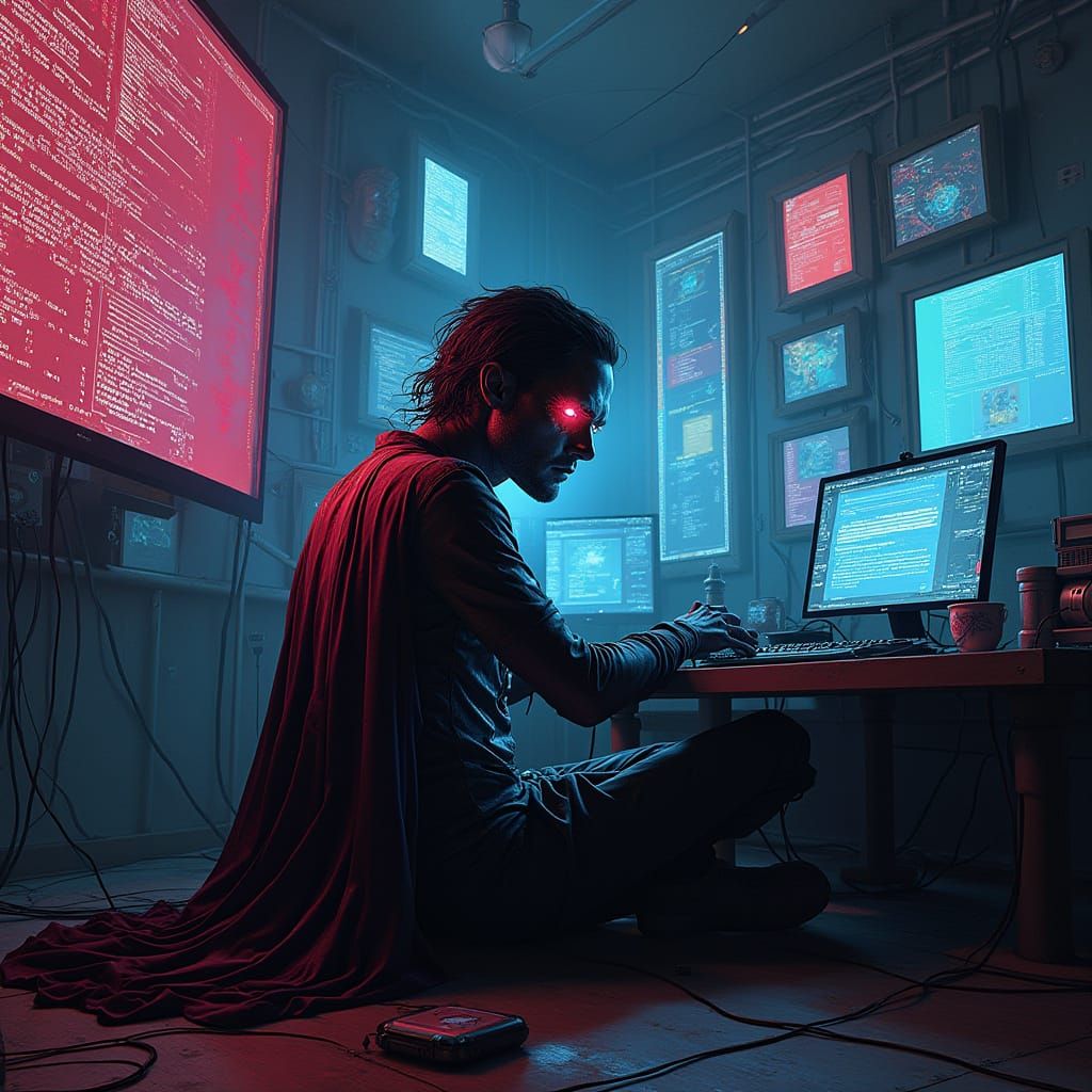 The Glitch: Digital Supervillain in Hyperrealistic Style