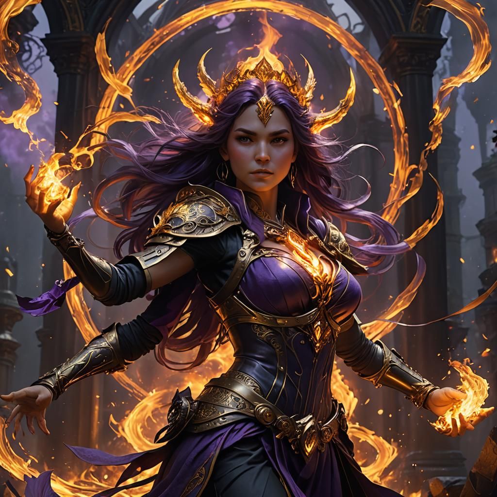 Dual Magic Queen in Dark Fantasy Style