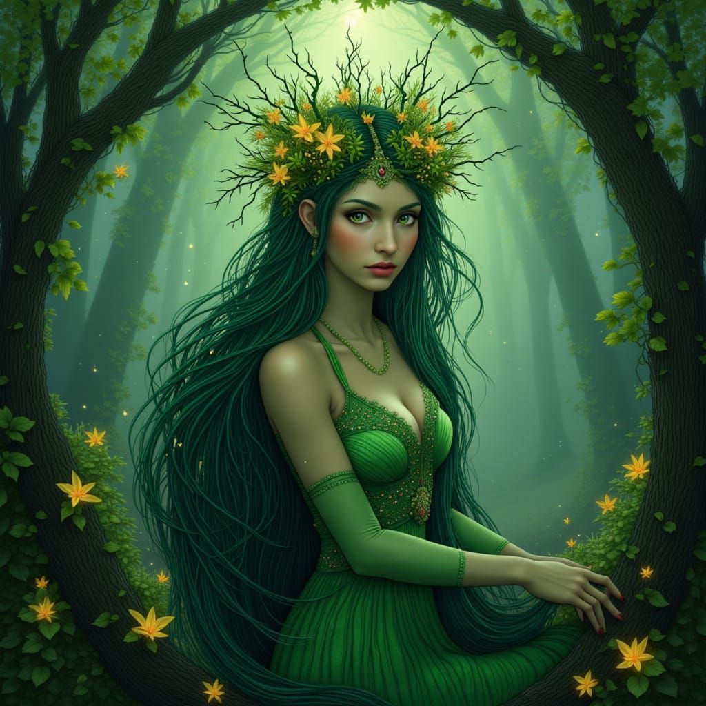 Enchanted Forest Goddess in Art Nouveau Style