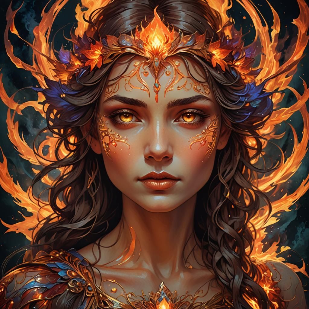Fiery Fairy Portrait in Art Nouveau Style