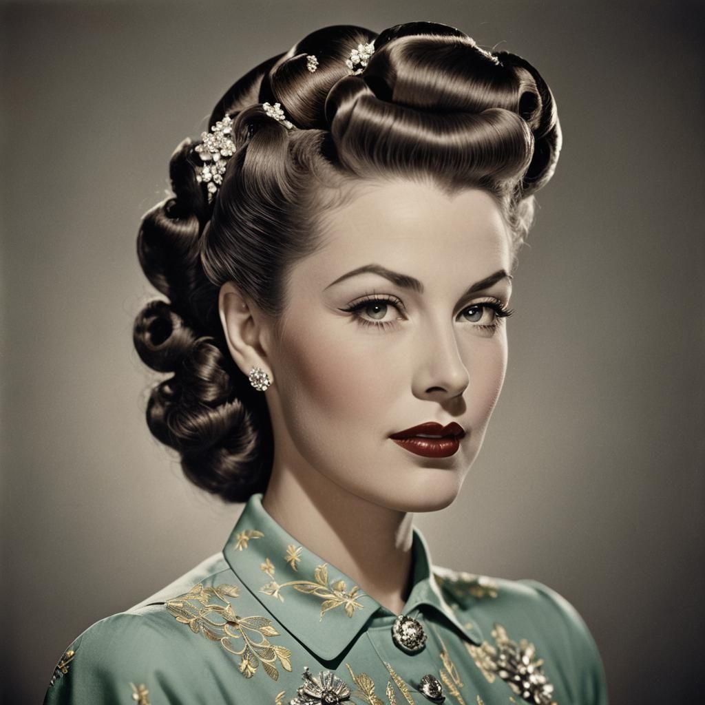 Radiant Portrait of Woman with 1940s Victory Rolls