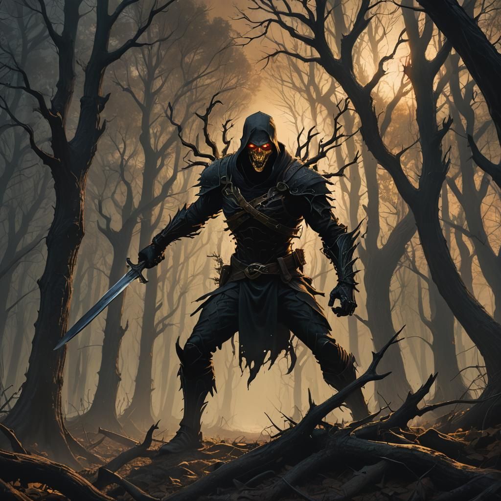 Dark Fantasy Killer in Woods: Matte Painting