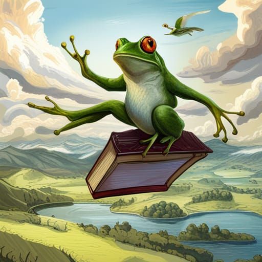 Mythological Frog Soaring Over Dark Countryside