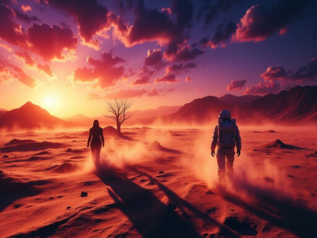 Astronaut on Mars at Sunset