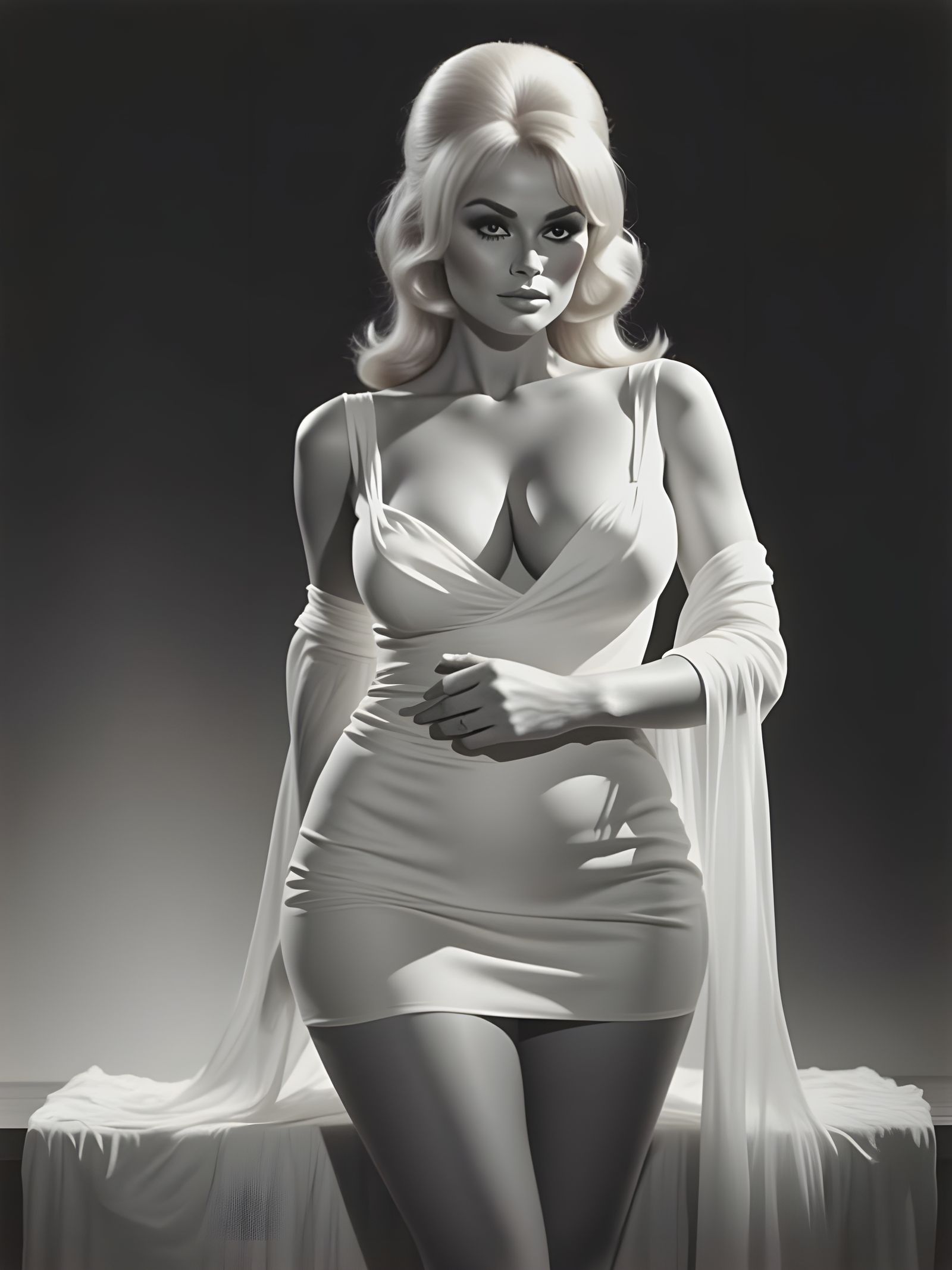 Glamourous Blonde in White Nightgown, Chiaroscuro Lighting