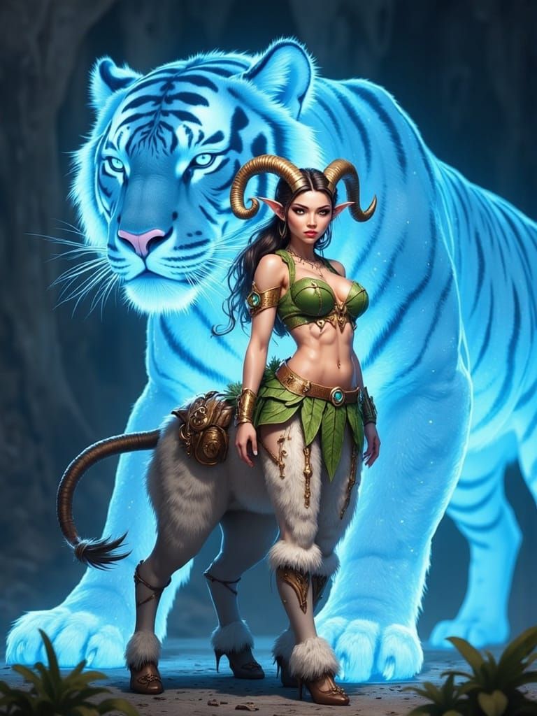 Satyr-Centaur with Spirit Tiger in Anime Style