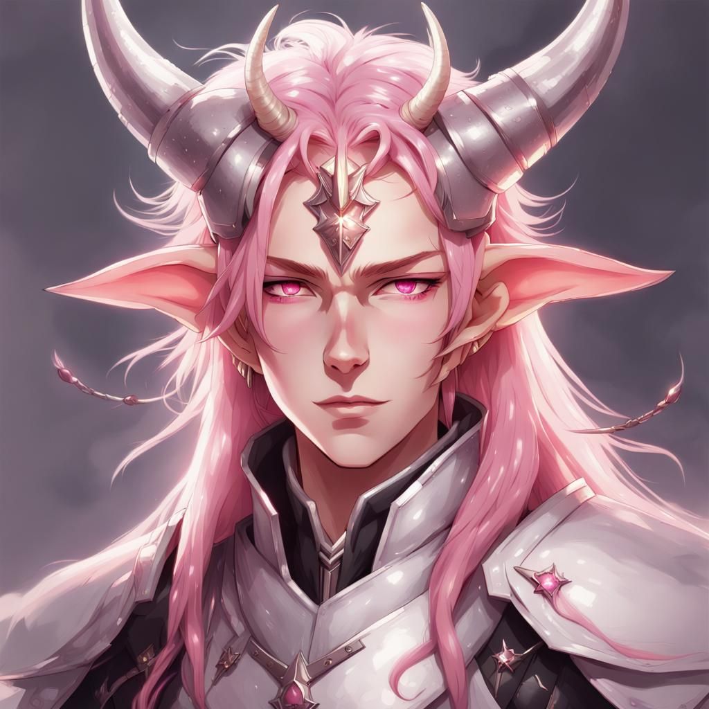 Anime Style Tiefling Cleric with Glowing Pink Skin