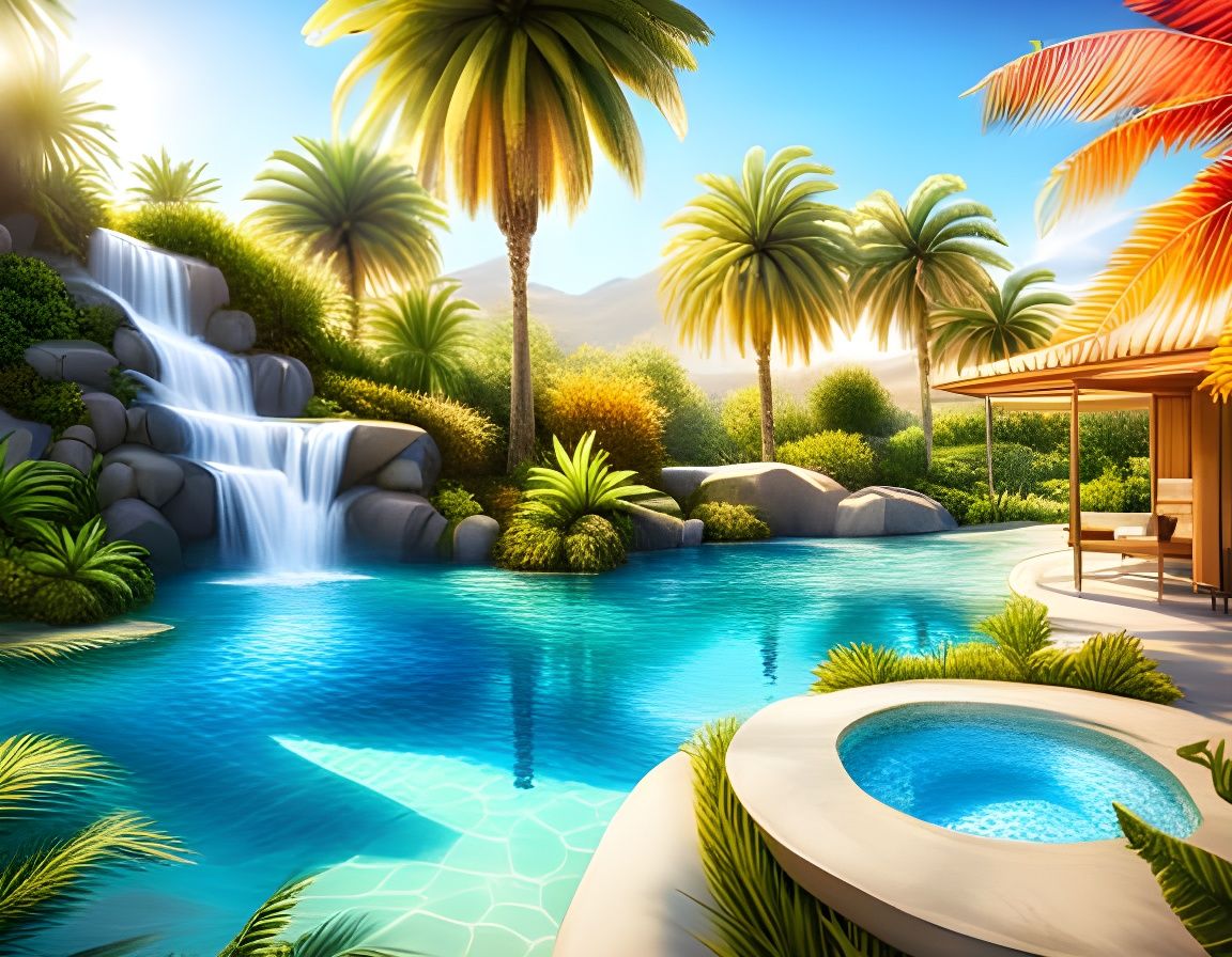 Breathtaking Oasis with Clear Blue Pool
