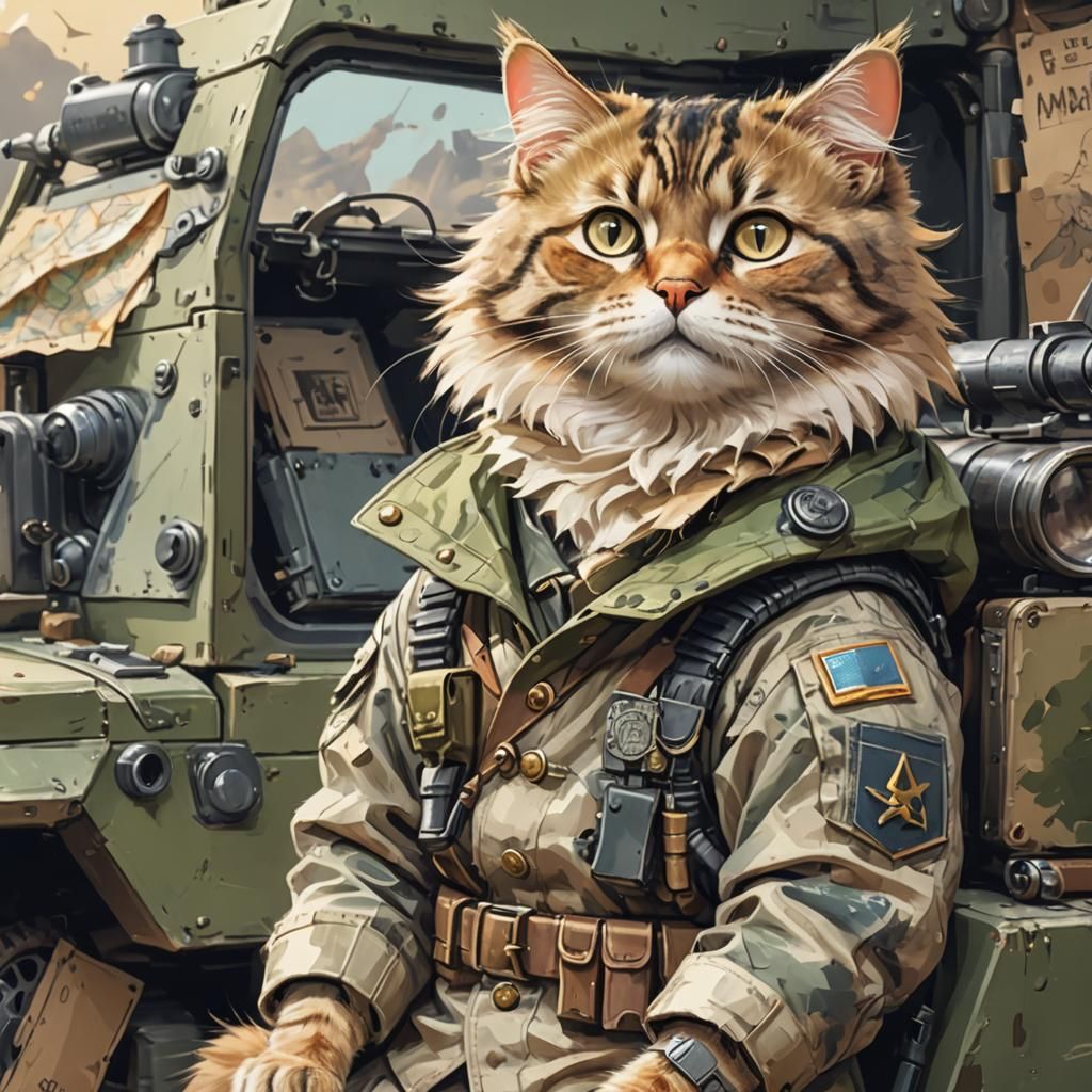 Cat General Commands Miniature Army: Digital Painting
