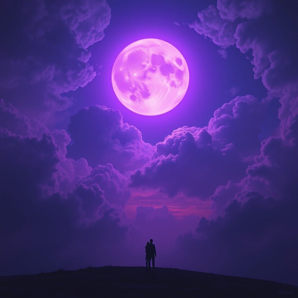 Mystical Moonlit Duo in a Vibrant Purple Haze