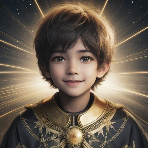 Radiant Boy Child Portrait in Cosmic Light