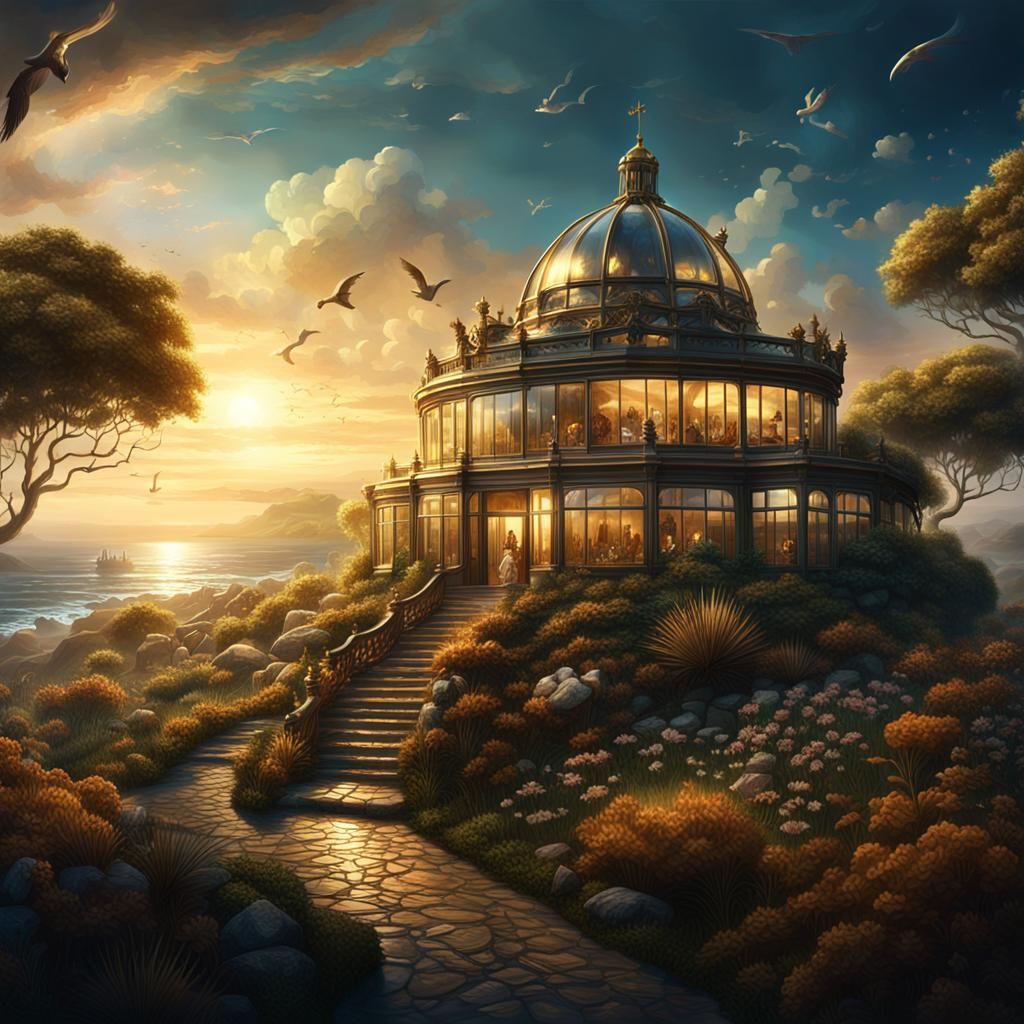 Elegant Gold and Glass House Overlooking Ocean Pastures