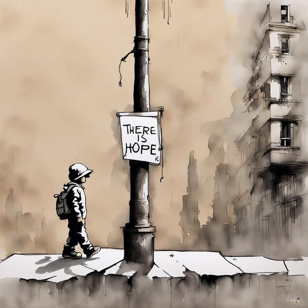 Hopeful Street Art in Watercolor Style