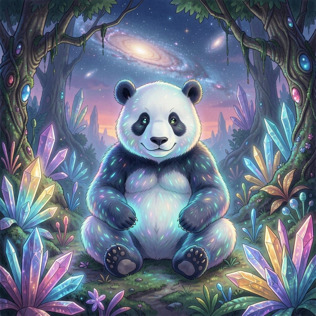 Bioluminescent Panda Meditating in Alien Jungle