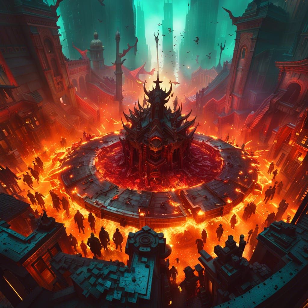 Demonic Symbol Amid Agonized Souls: A Hellish Masterpiece