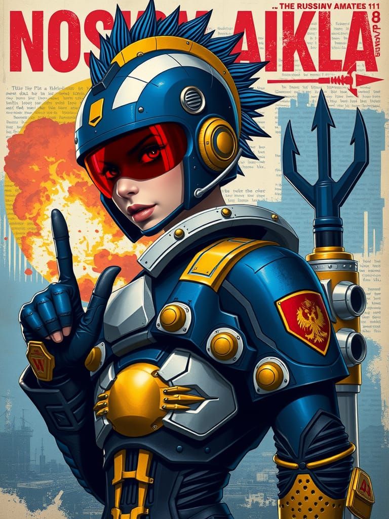 Cyberpunk Female Warrior Defies Oppression with Peace and Fu...