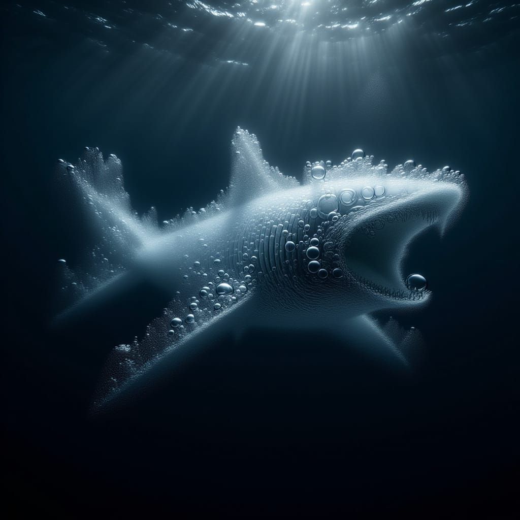 Ethereal Tiger Shark Shape in Deep Ocean Blues