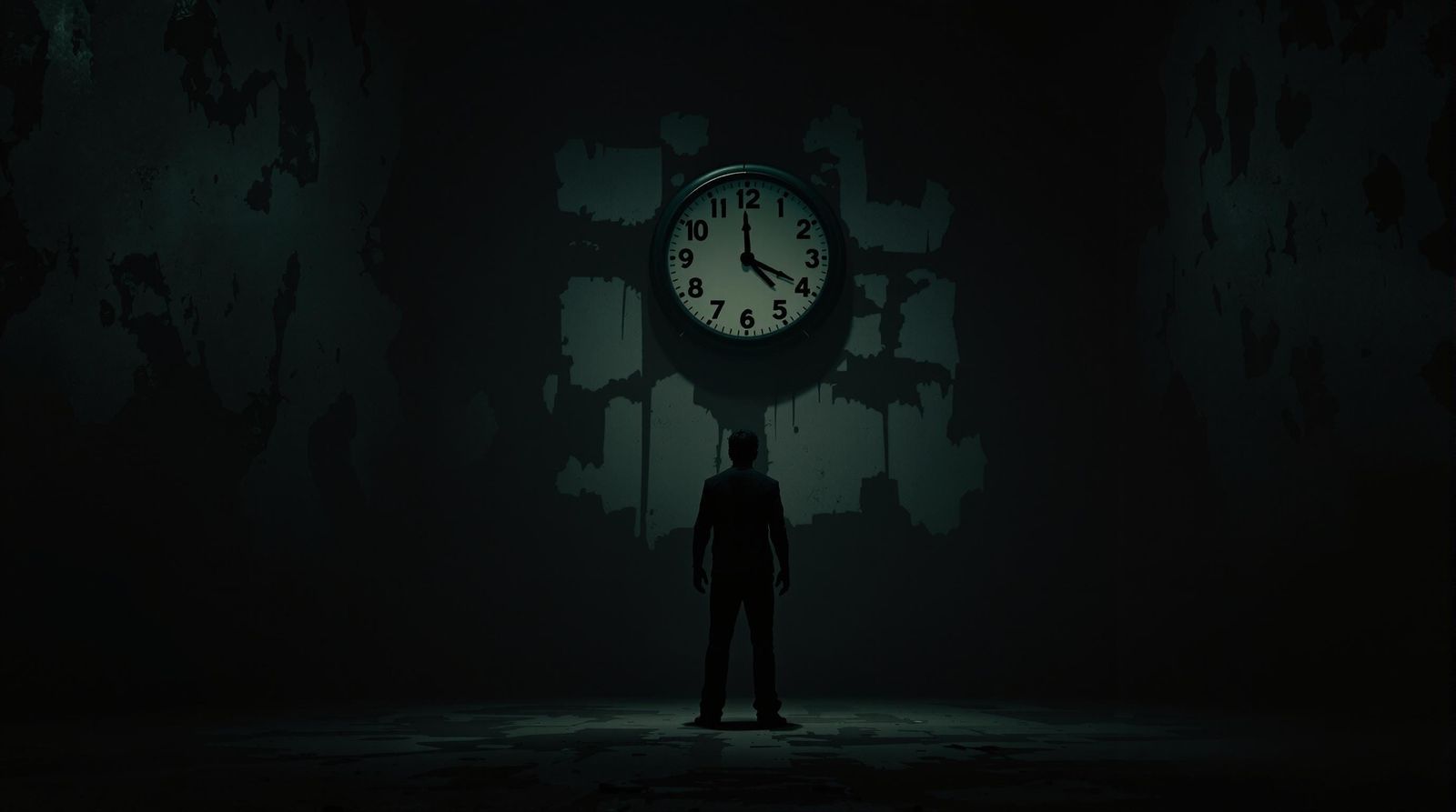 Eerie Room with Frozen Clock in Industrial Style